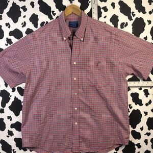 Towncraft Men's Wrinkle-Free Button-Up Shirt Large Red Blue Plaid